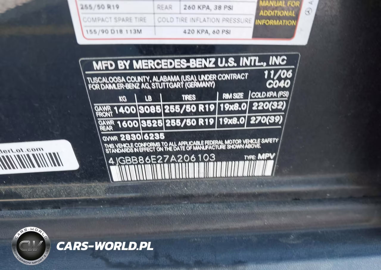 2007 Mercedes-Benz Ml 350 4Matic VIN:4JGBB86E27A206103 - 9