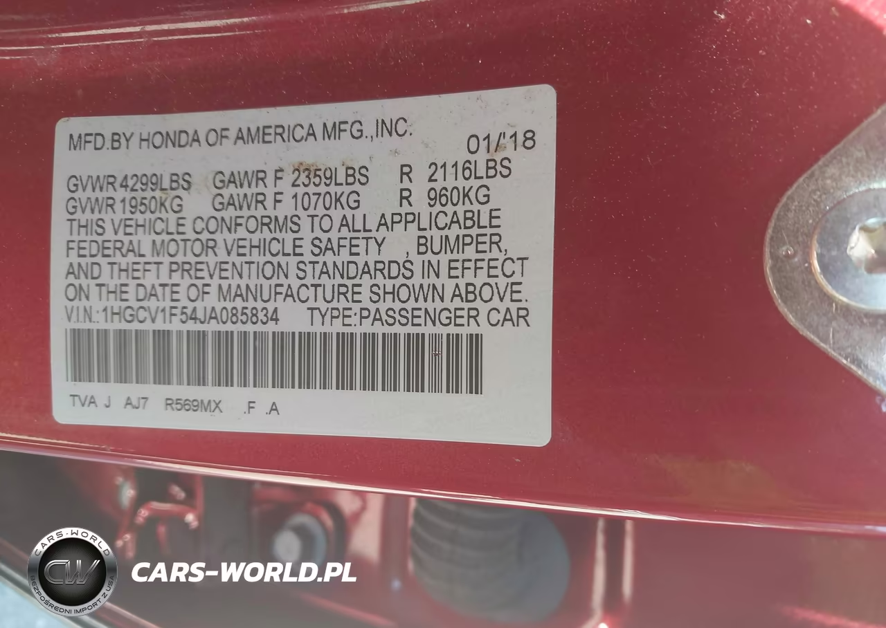 2018 Honda Accord Ex-L VIN:1HGCV1F54JA085834 - 9