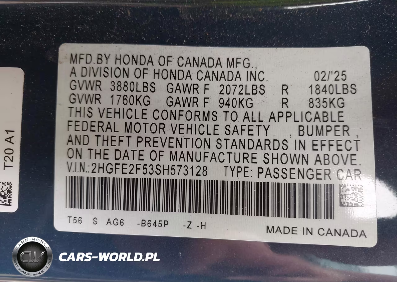 2025 Honda Civic Sport VIN:2HGFE2F53SH573128 - 9