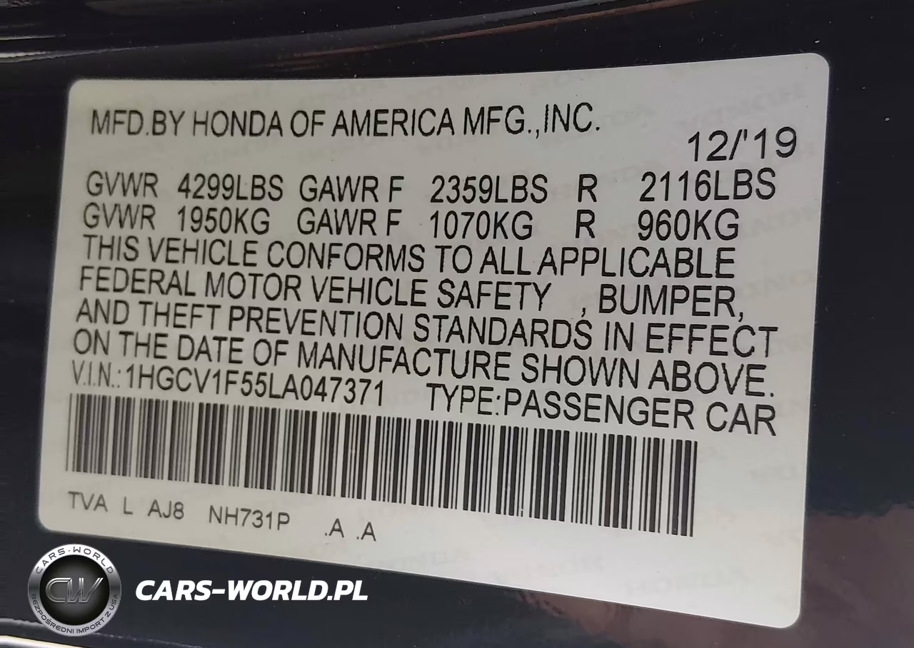 2020 Honda Accord Ex-L VIN:1HGCV1F55LA047371 - 9