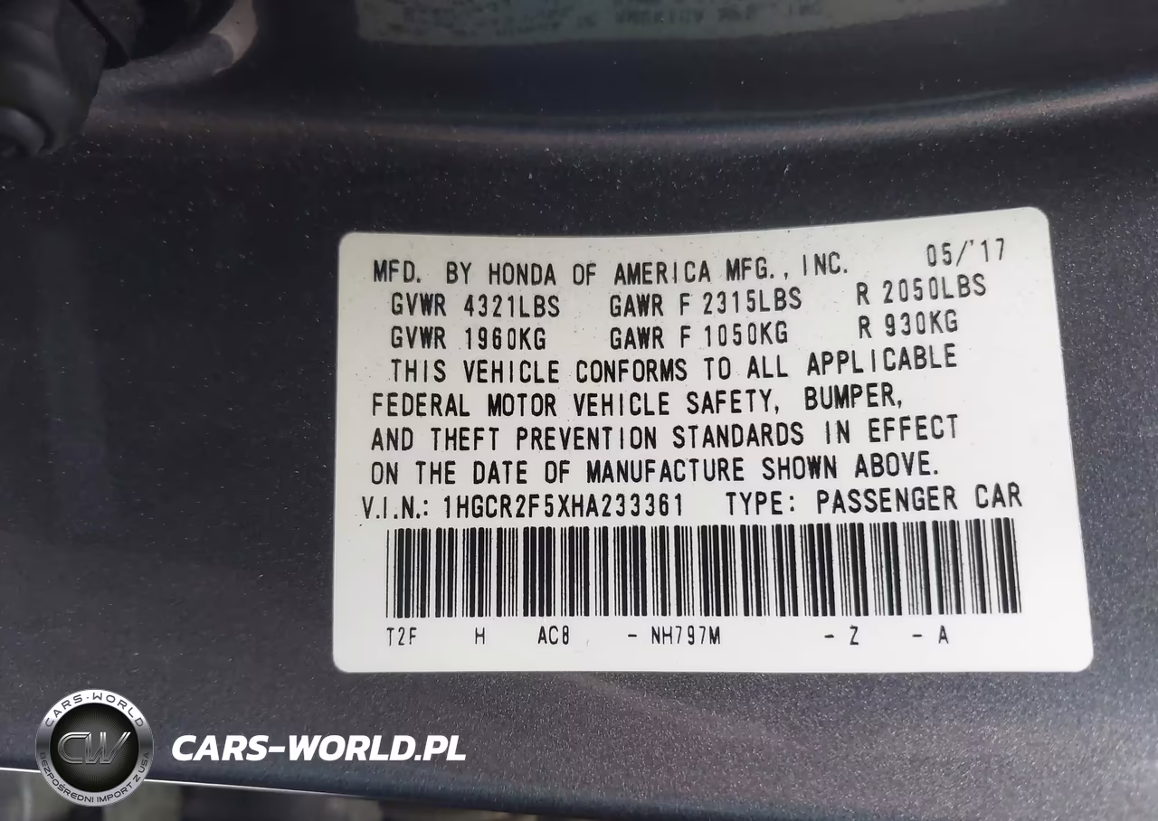 2017 Honda Accord Sport VIN:1HGCR2F5XHA233361 - 9