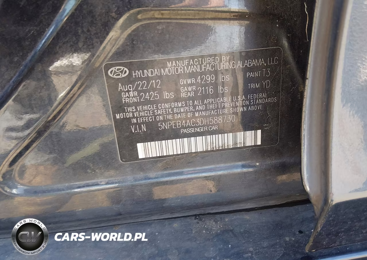 2013 Hyundai Sonata Gls VIN:5NPEB4AC3DH588730 - 9