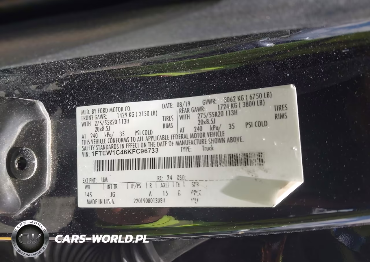 2019 Ford F-150 Xl VIN:1FTEW1C46KFC96733 - 9