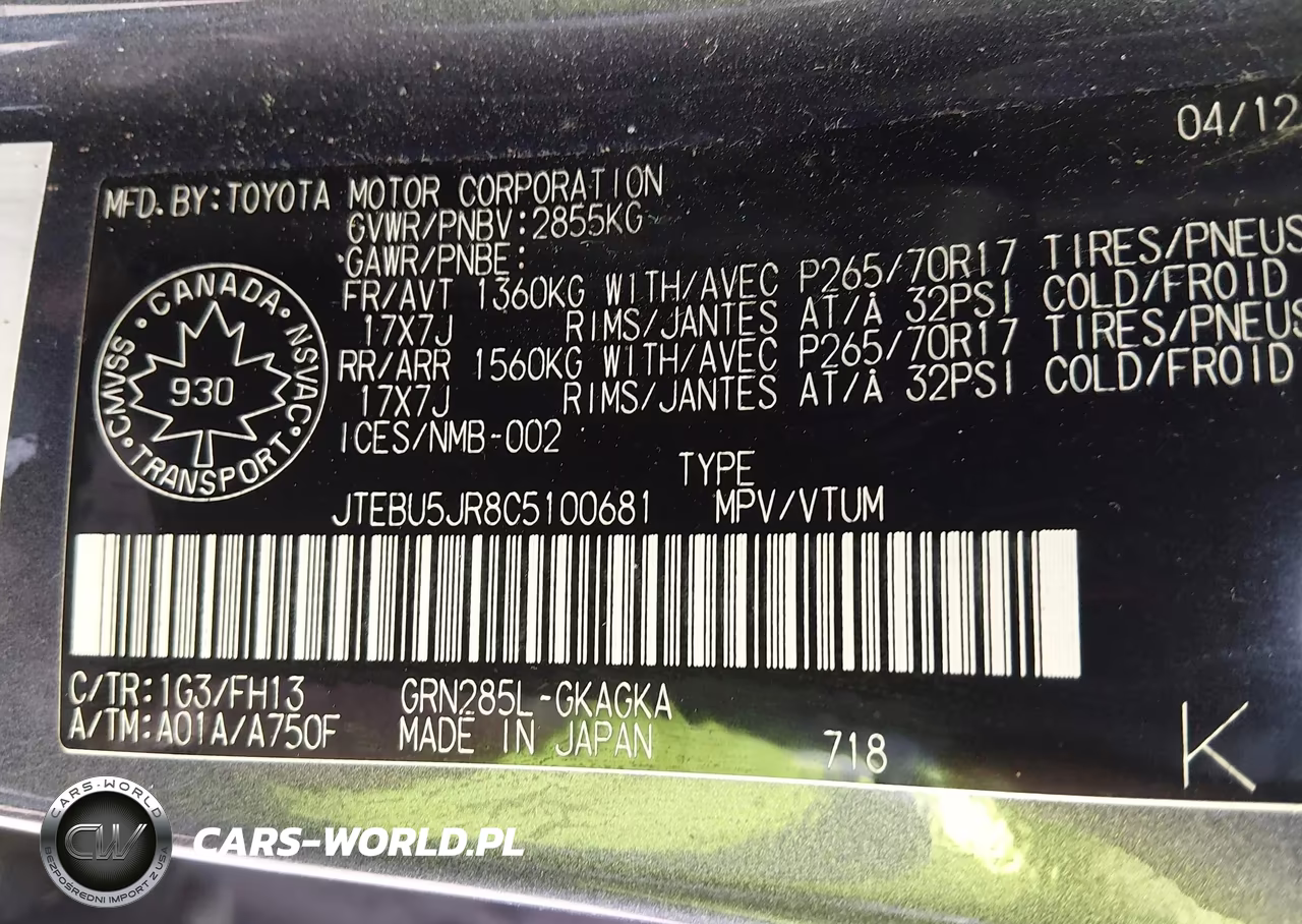2012 Toyota 4Runner Sr5 V6 VIN:JTEBU5JR8C5100681 - 9