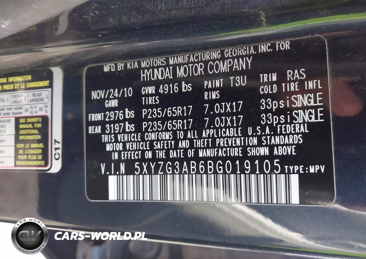 2011 Hyundai Santa Fe Gls VIN:5XYZG3AB6BG019105 - 9