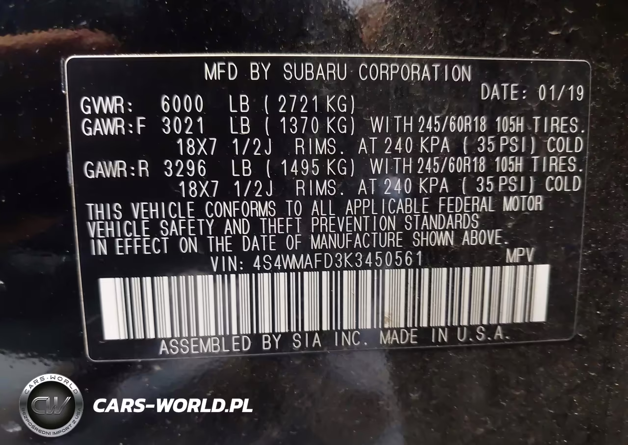 2019 Subaru Ascent Premium VIN:4S4WMAFD3K3450561 - 9