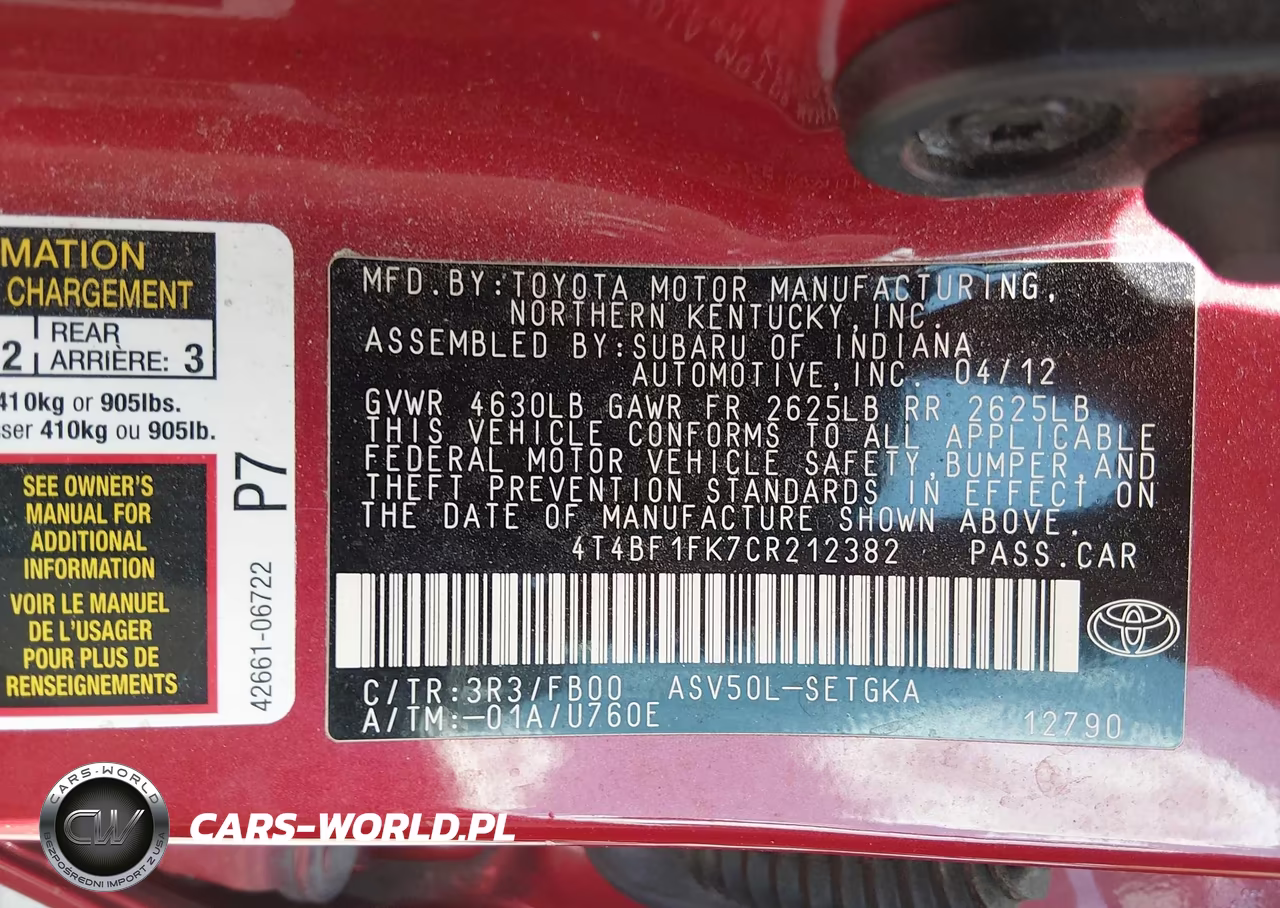 2012 Toyota Camry Xle VIN:4T4BF1FK7CR212382 - 9