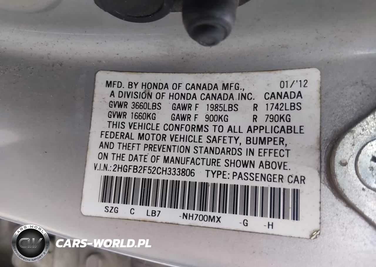 2012 Honda Civic Lx VIN:2HGFB2F52CH333806 - 9