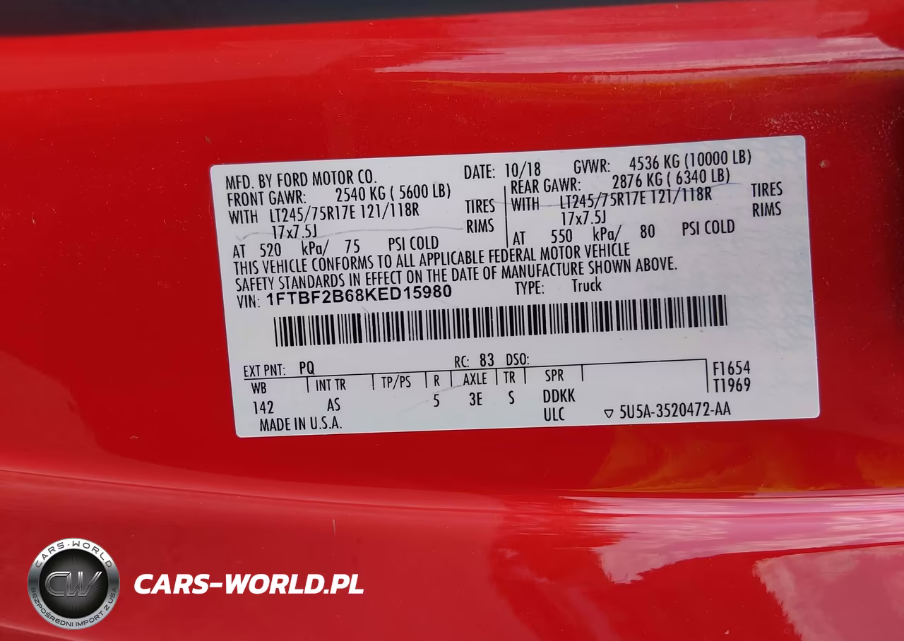 2019 Ford F-250 Xl VIN:1FTBF2B68KED15980 - 9
