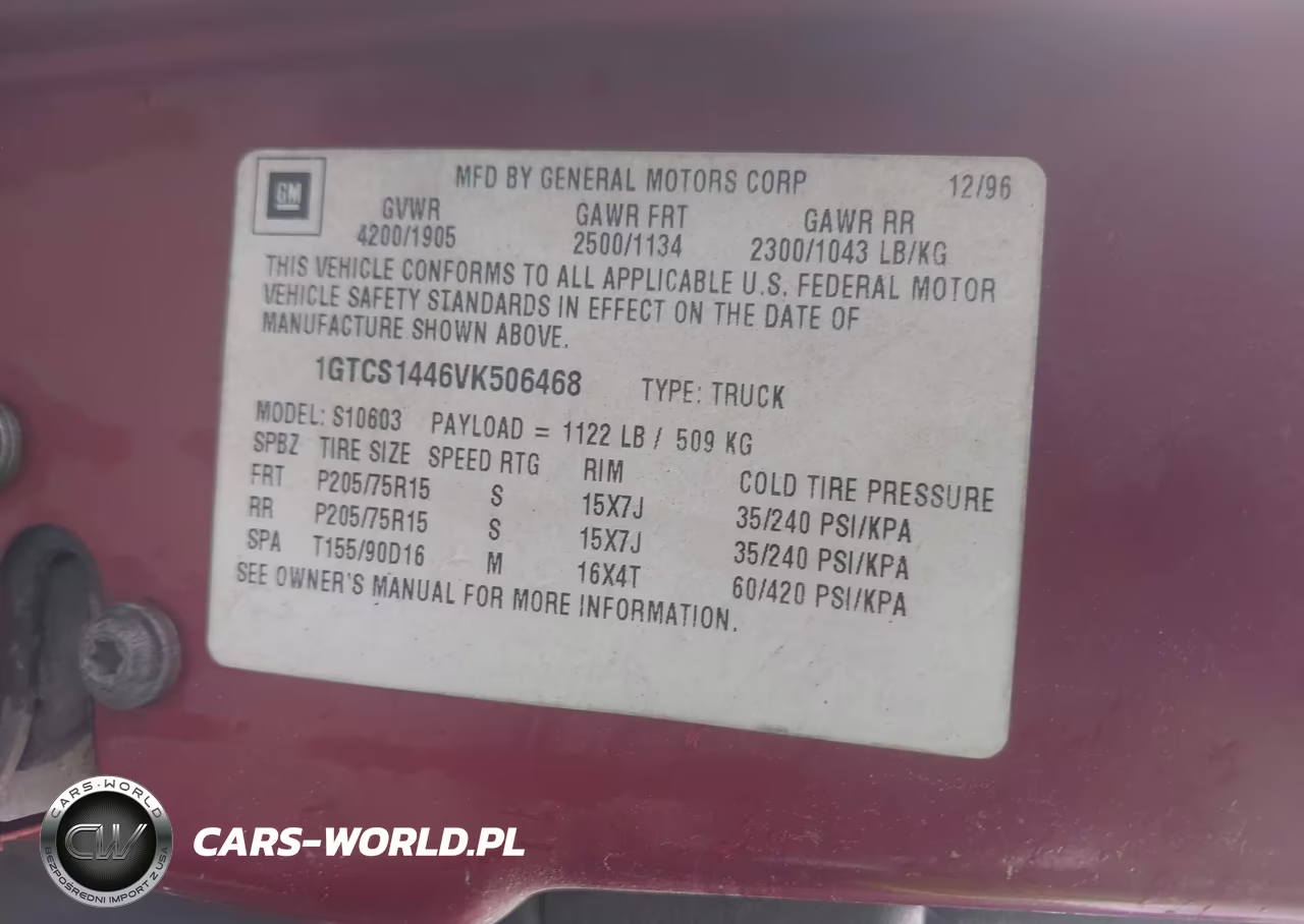 GMC SONOMA VIN:1GTCS1446VK506468 - 9
