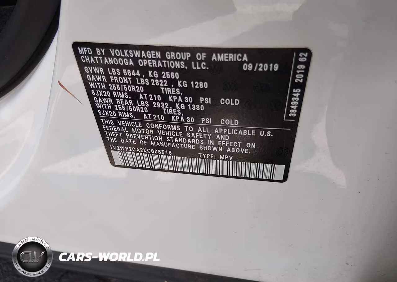 2019 Volkswagen Atlas 2.0T Se W-Technology VIN:1V2WP2CA2KC605515 - 9