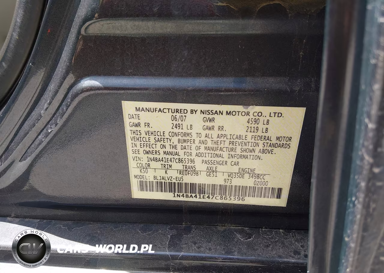 2007 Nissan Maxima 3.5 Se VIN:1N4BA41E47C865396 - 9