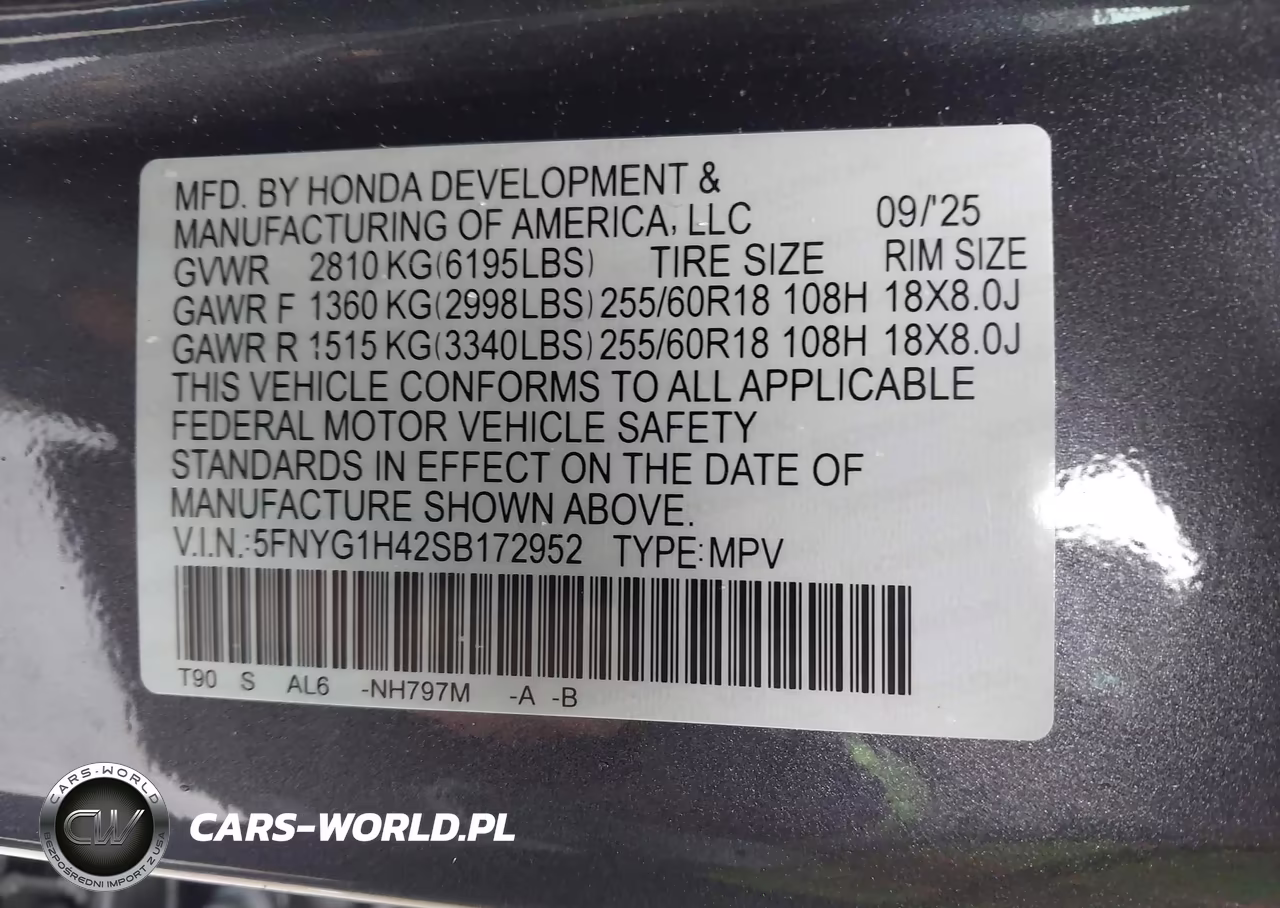 2025 Honda Pilot Ex-L VIN:5FNYG1H42SB172952 - 9