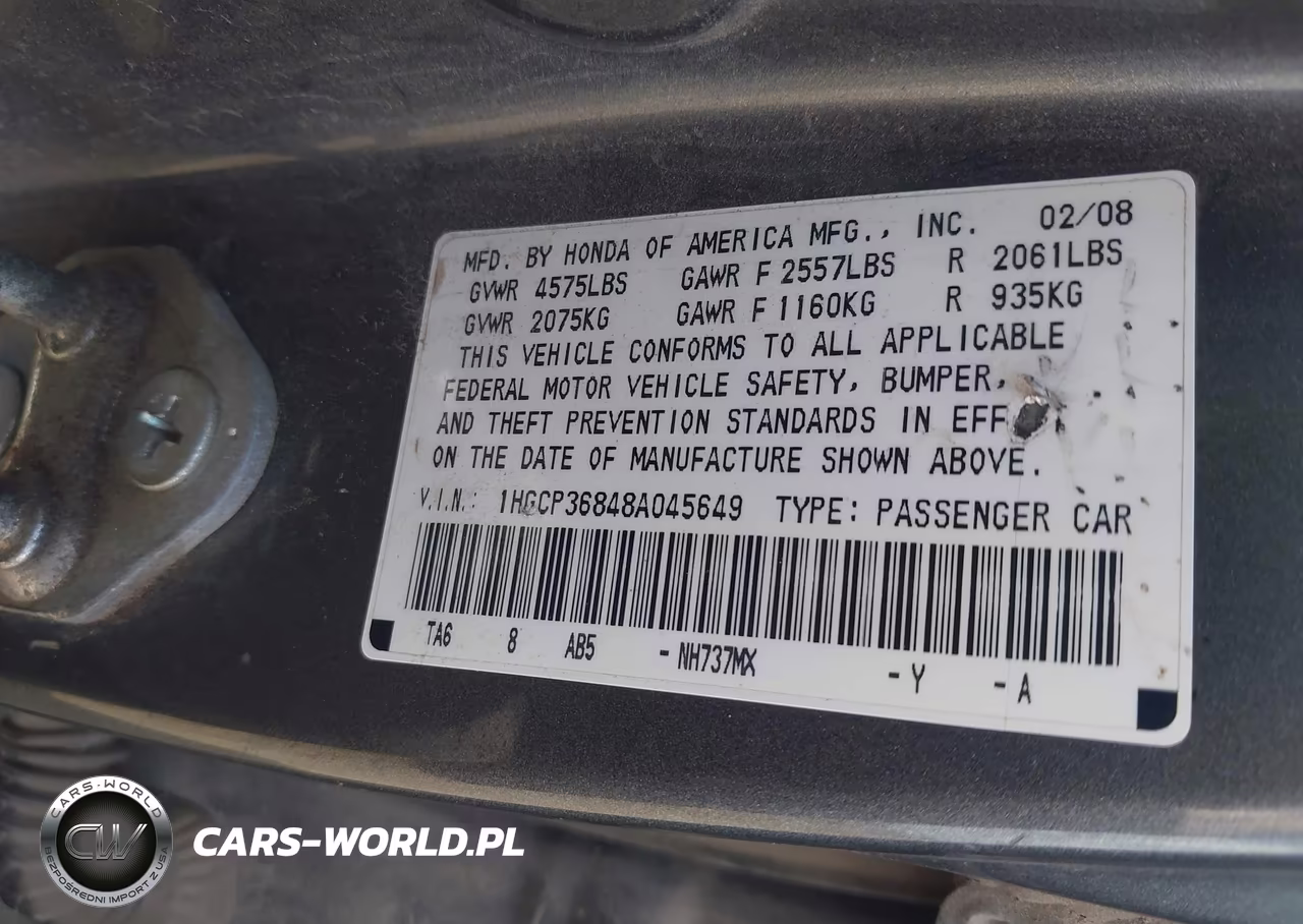 2008 Honda Accord 3.5 Ex-L VIN:1HGCP36848A045649 - 9