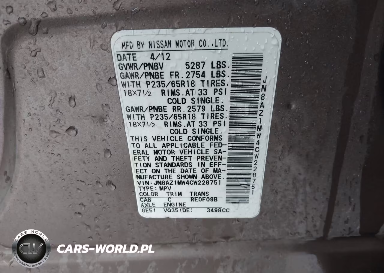 2012 Nissan Murano Sv VIN:JN8AZ1MW4CW228751 - 9