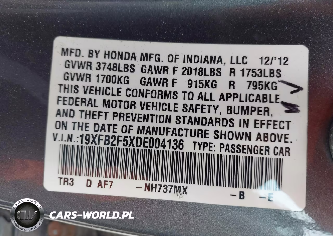 2013 Honda Civic Lx VIN:19XFB2F5XDE004136 - 9