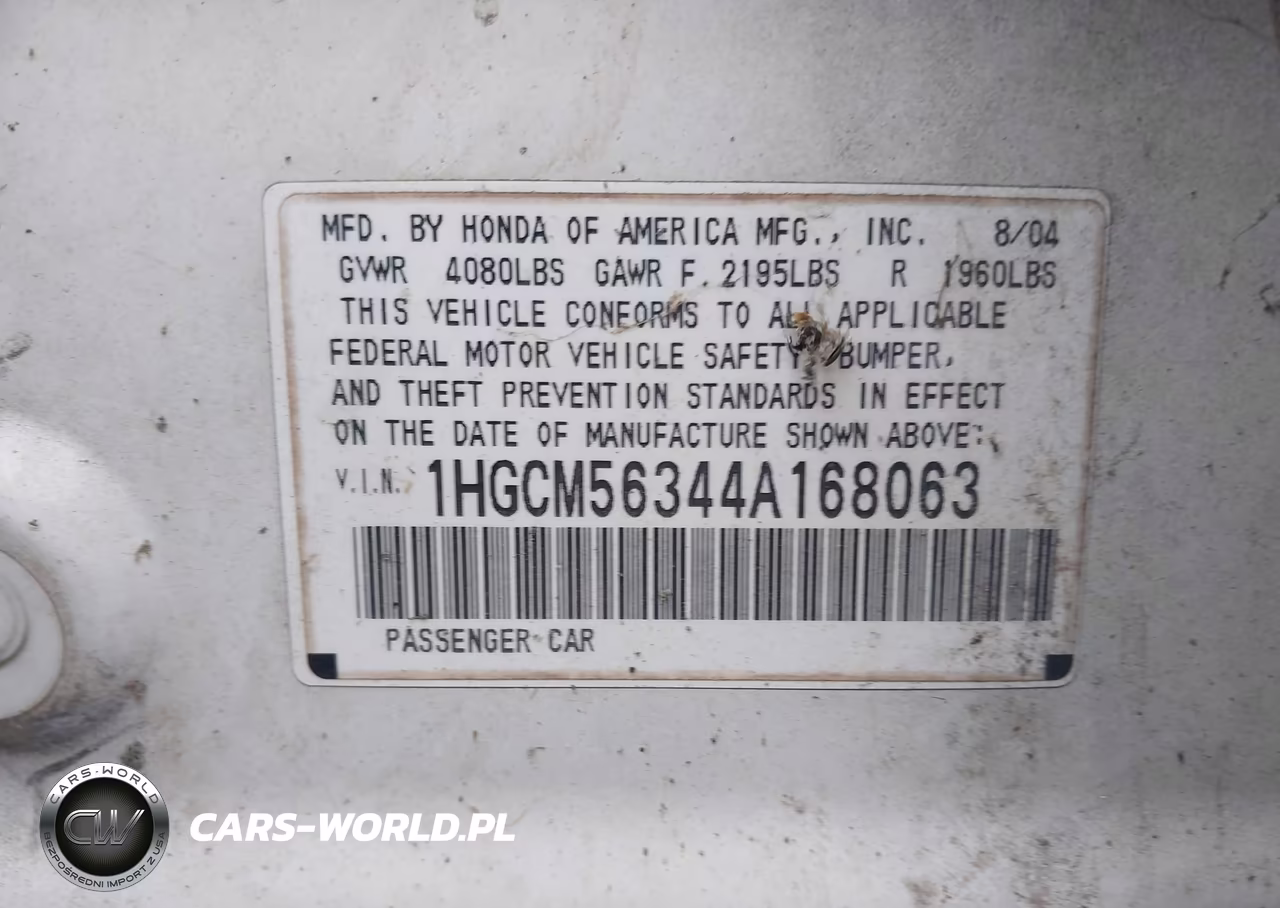 2004 Honda Accord 2.4 Lx VIN:1HGCM56344A168063 - 9