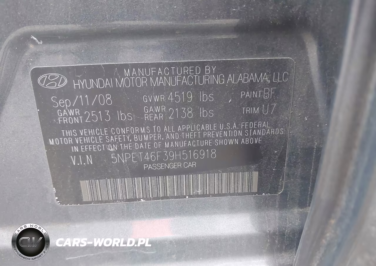 2009 Hyundai Sonata Gls V6 VIN:5NPET46F39H516918 - 9