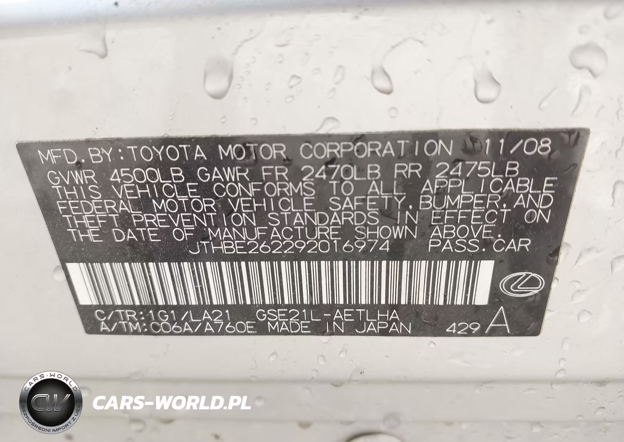 2009 Lexus Is 350 VIN:JTHBE262292016974 - 9