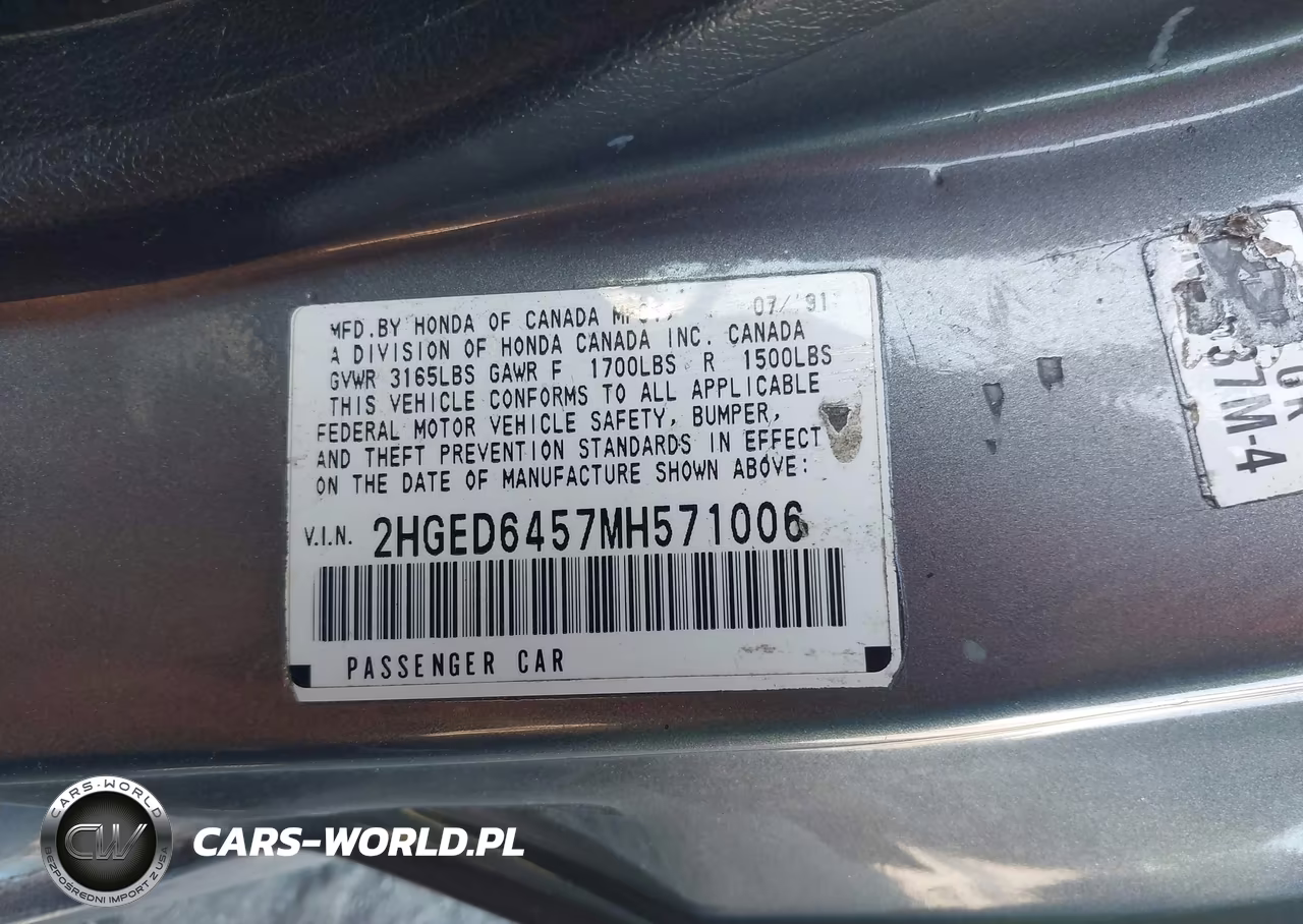 1991 Honda Civic Dx VIN:2HGED6457MH571006 - 9