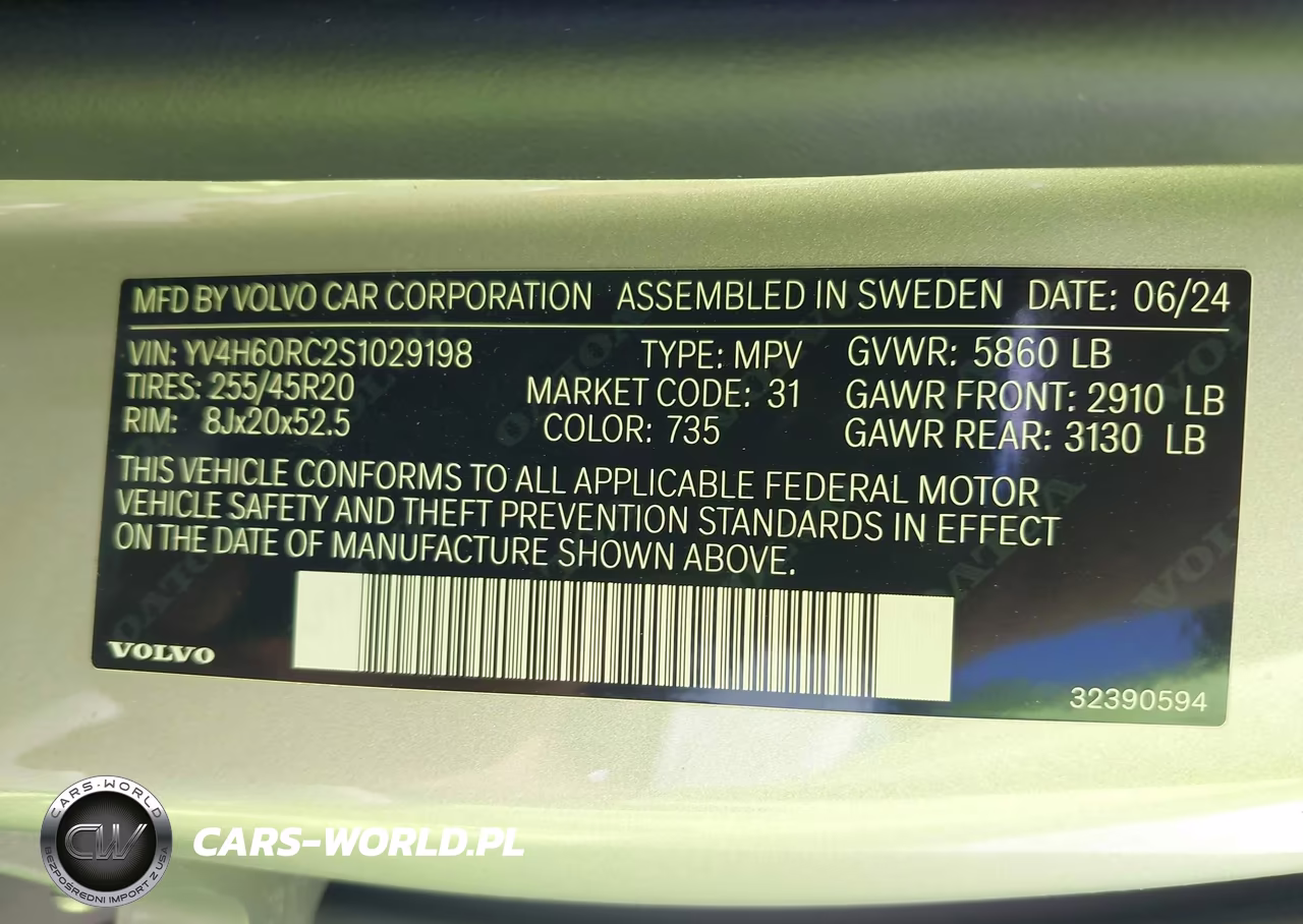 2025 Volvo Xc60 Plug-In Hybrid Plus, T8 Awd Electric-Gasoline, Dark VIN:YV4H60RC2S1029198 - 9