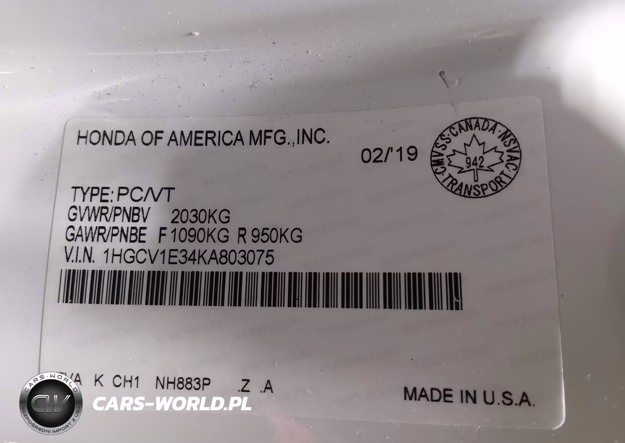 2019 Honda Accord Sport VIN:1HGCV1E34KA803075 - 9