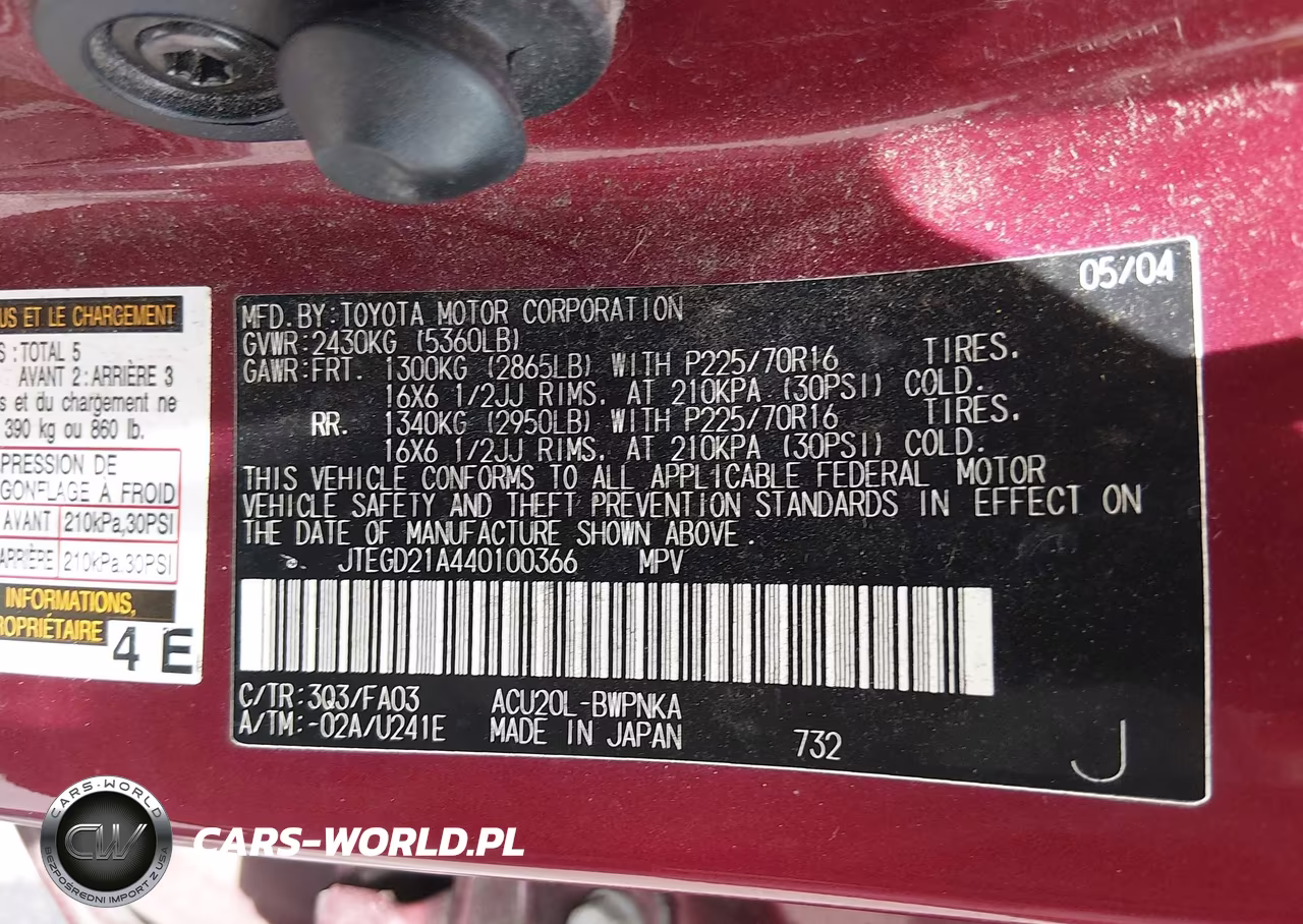 2004 Toyota Highlander VIN:JTEGD21A440100366 - 9