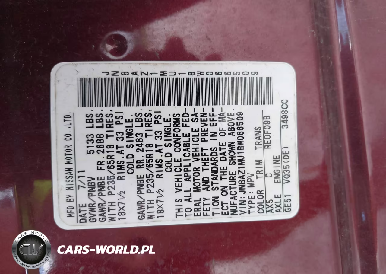 2011 Nissan Murano S VIN:JN8AZ1MU1BW066509 - 9
