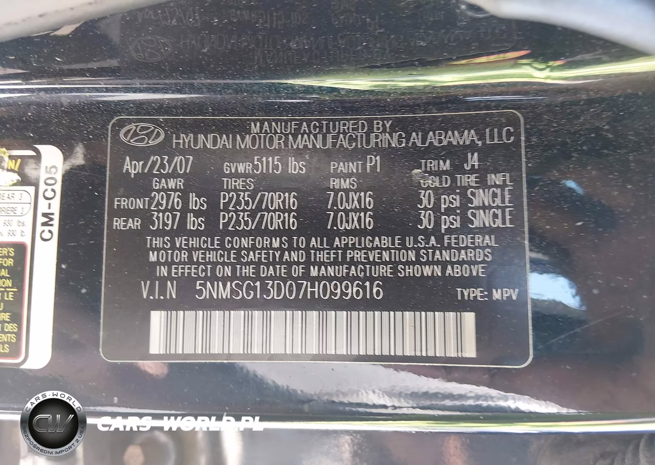 2007 Hyundai Santa Fe Gls VIN:5NMSG13D07H099616 - 9
