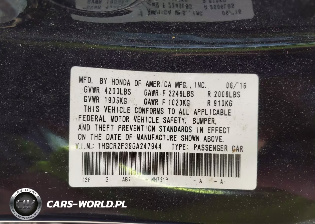 2016 Honda Accord Lx VIN:1HGCR2F39GA247944 - 9