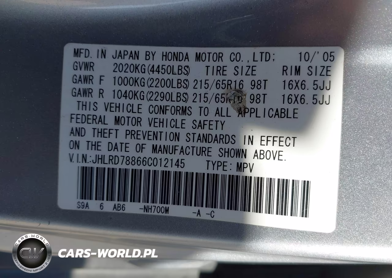 2006 Honda Cr-V Ex VIN:JHLRD78866C012145 - 9