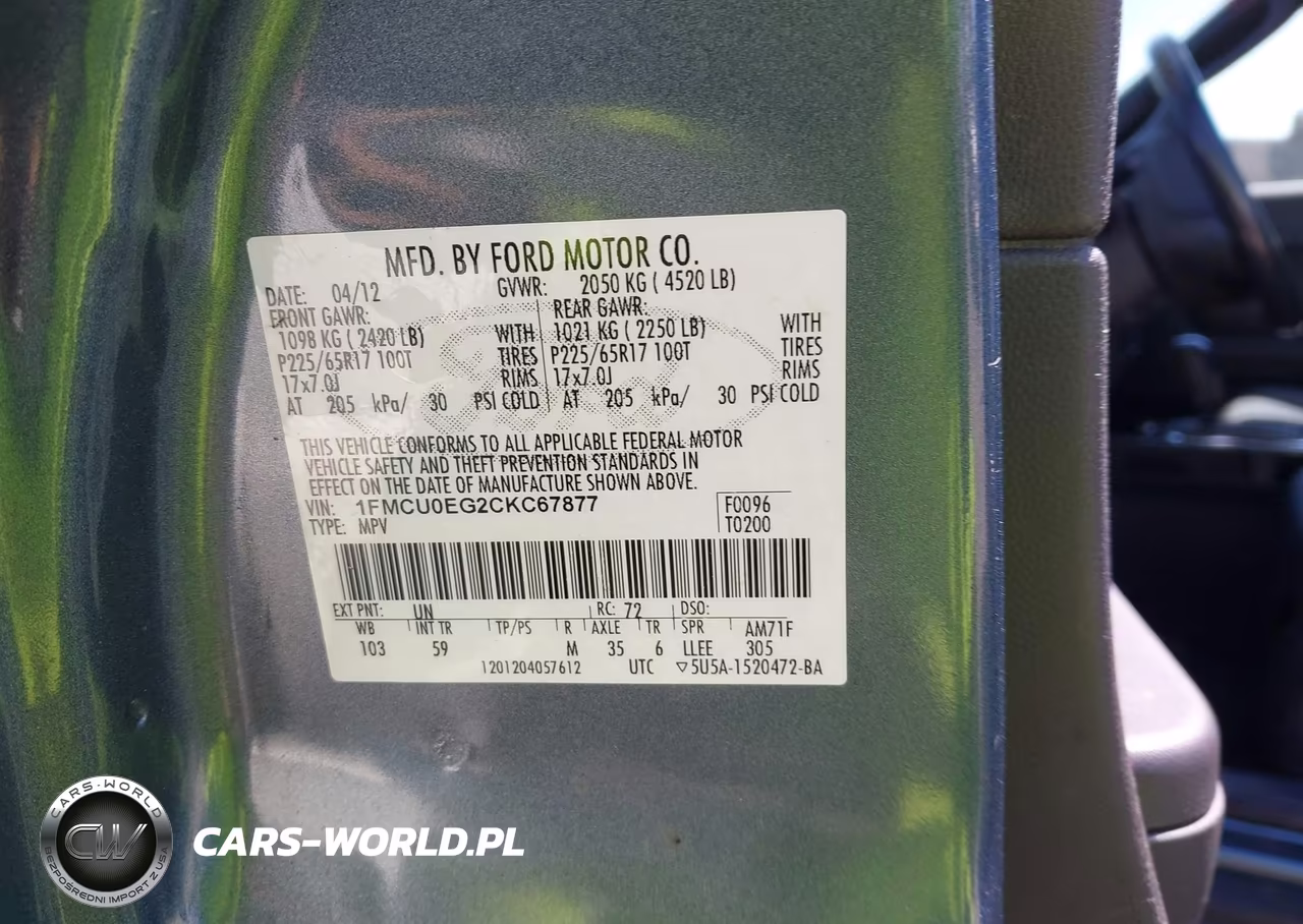 2012 Ford Escape Limited VIN:1FMCU0EG2CKC67877 - 9