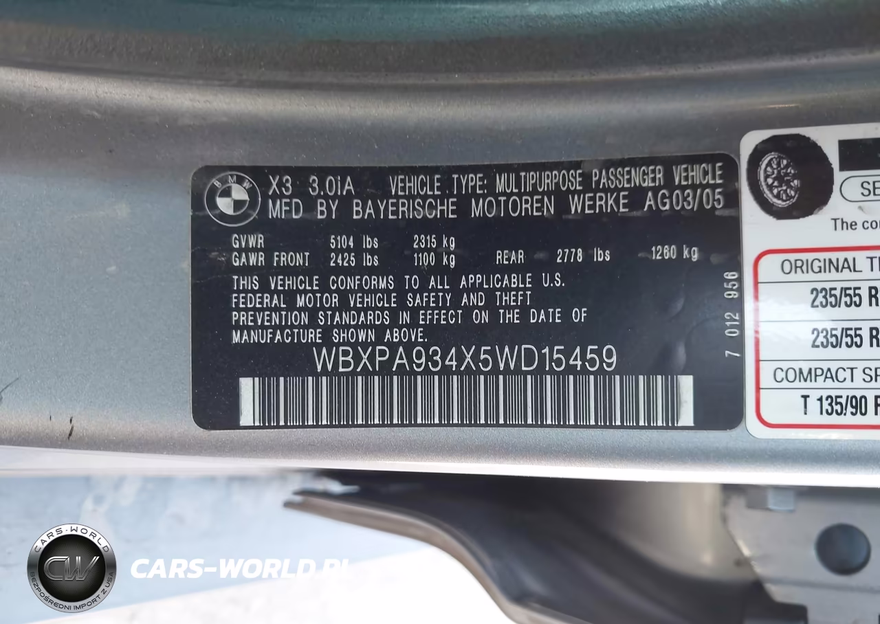 2005 BMW X3 3.0I VIN:WBXPA934X5WD15459 - 9
