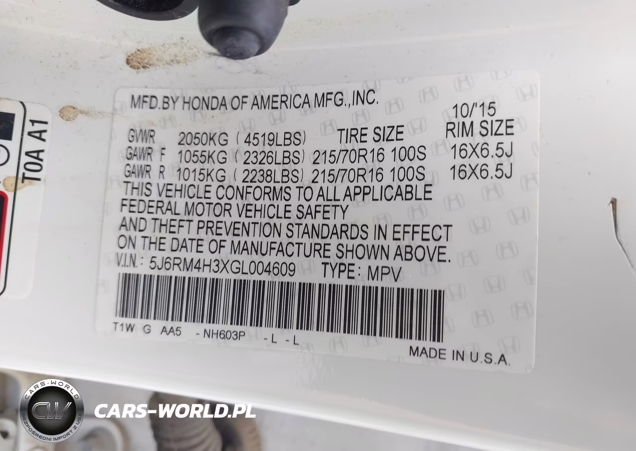 2016 Honda Cr-V Lx VIN:5J6RM4H3XGL004609 - 9