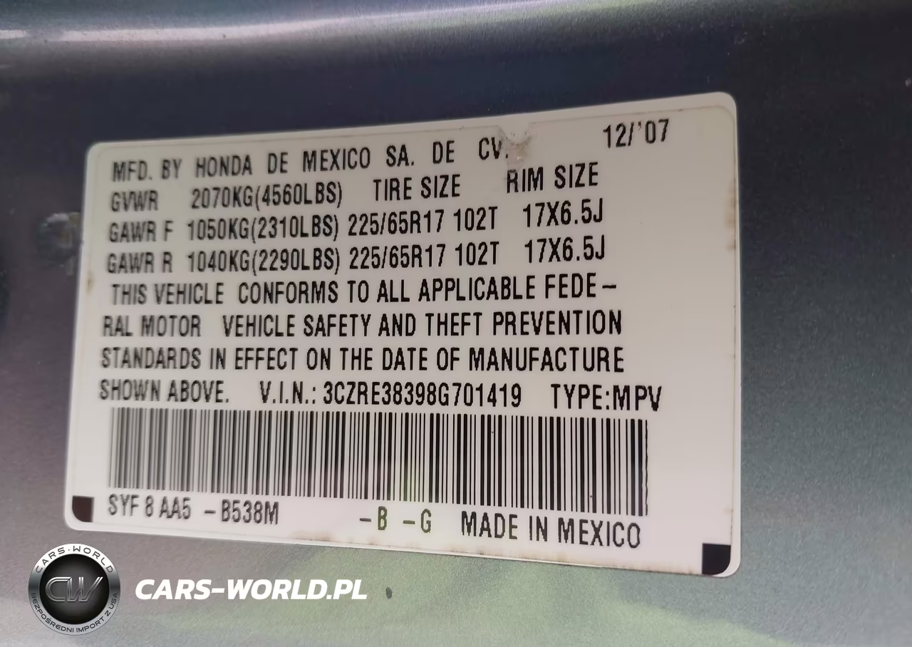 2008 Honda Cr-V Lx VIN:3CZRE38398G701419 - 9