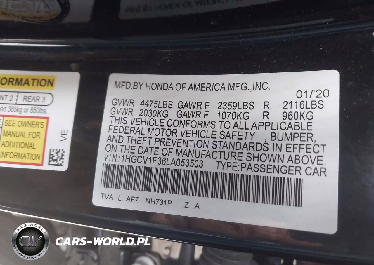 2020 Honda Accord Sport VIN:1HGCV1F36LA053503 - 9