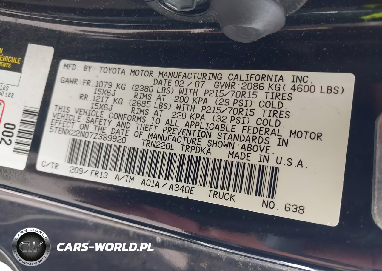 2007 Toyota Tacoma VIN:5TENX22N07Z389920 - 9