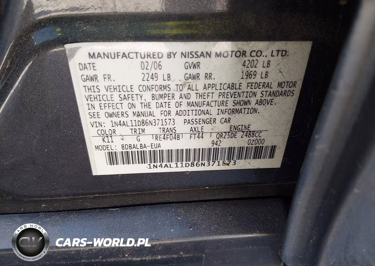2006 Nissan Altima 2.5 S VIN:1N4AL11D86N371573 - 9