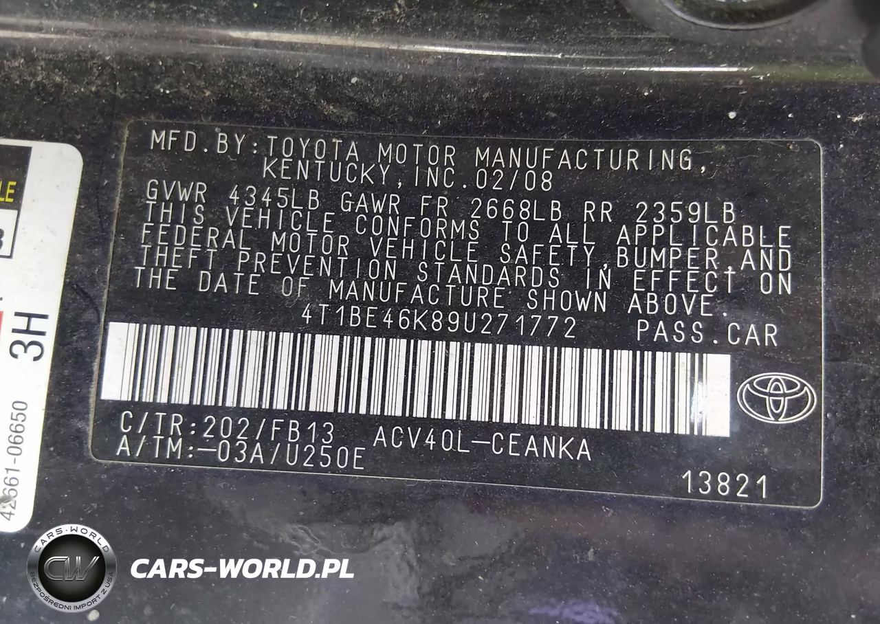 2009 Toyota Camry Le VIN:4T1BE46K89U271772 - 9