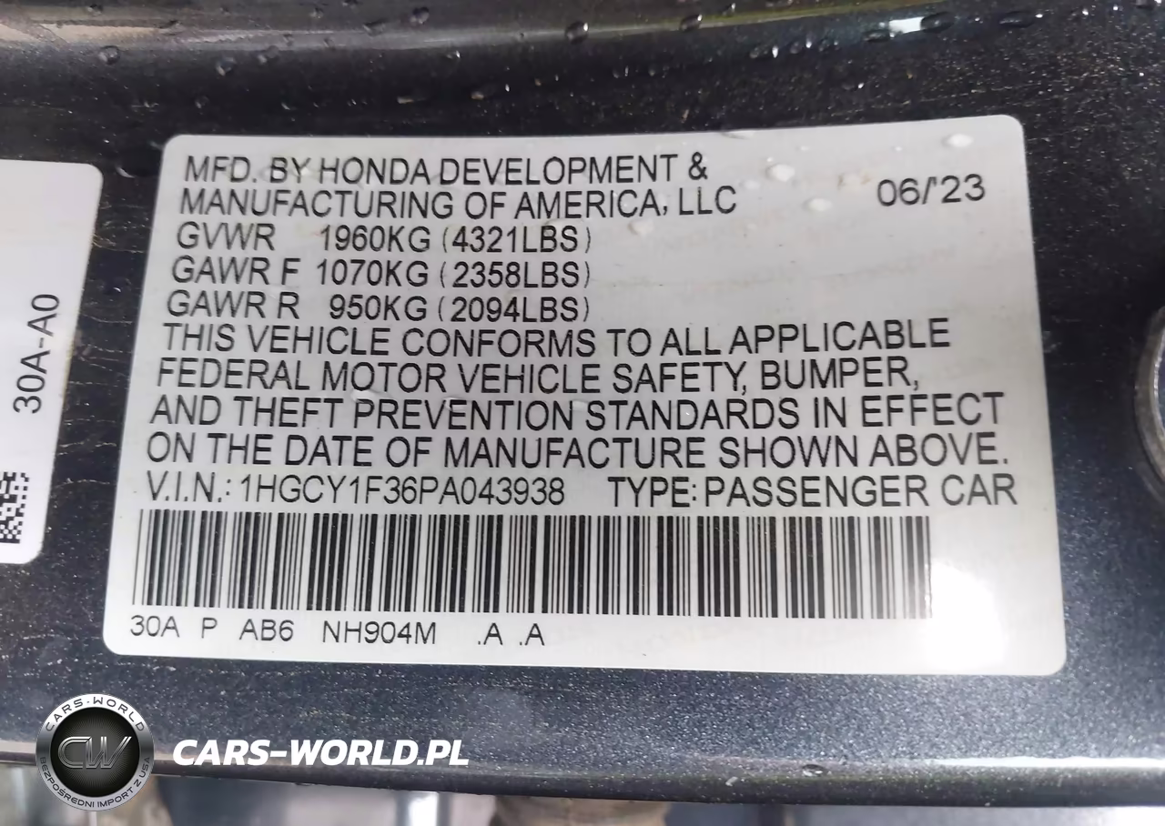 2023 Honda Accord Ex VIN:1HGCY1F36PA043938 - 9