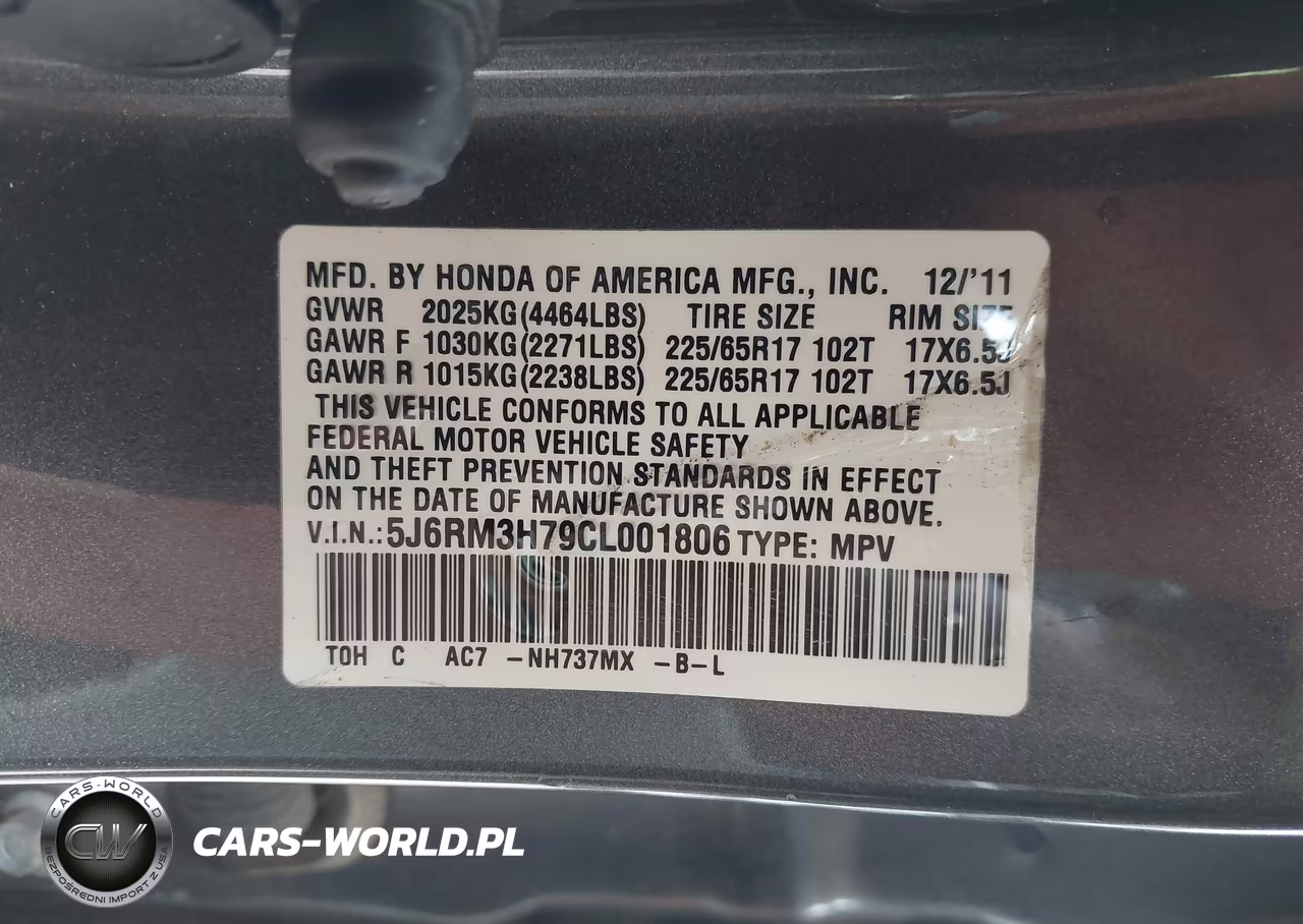 2012 Honda Cr-V Ex-L VIN:5J6RM3H79CL001806 - 9