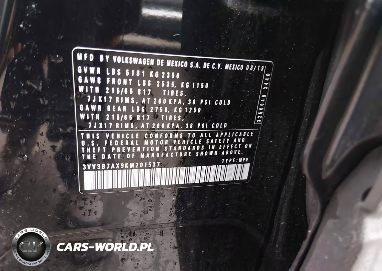 2019 Volkswagen Tiguan 2.0T Se-2.0T Sel-2.0T Sel R-Line-2.0T Sel R-Line Black VIN:3VV3B7AX9KM201537 - 9