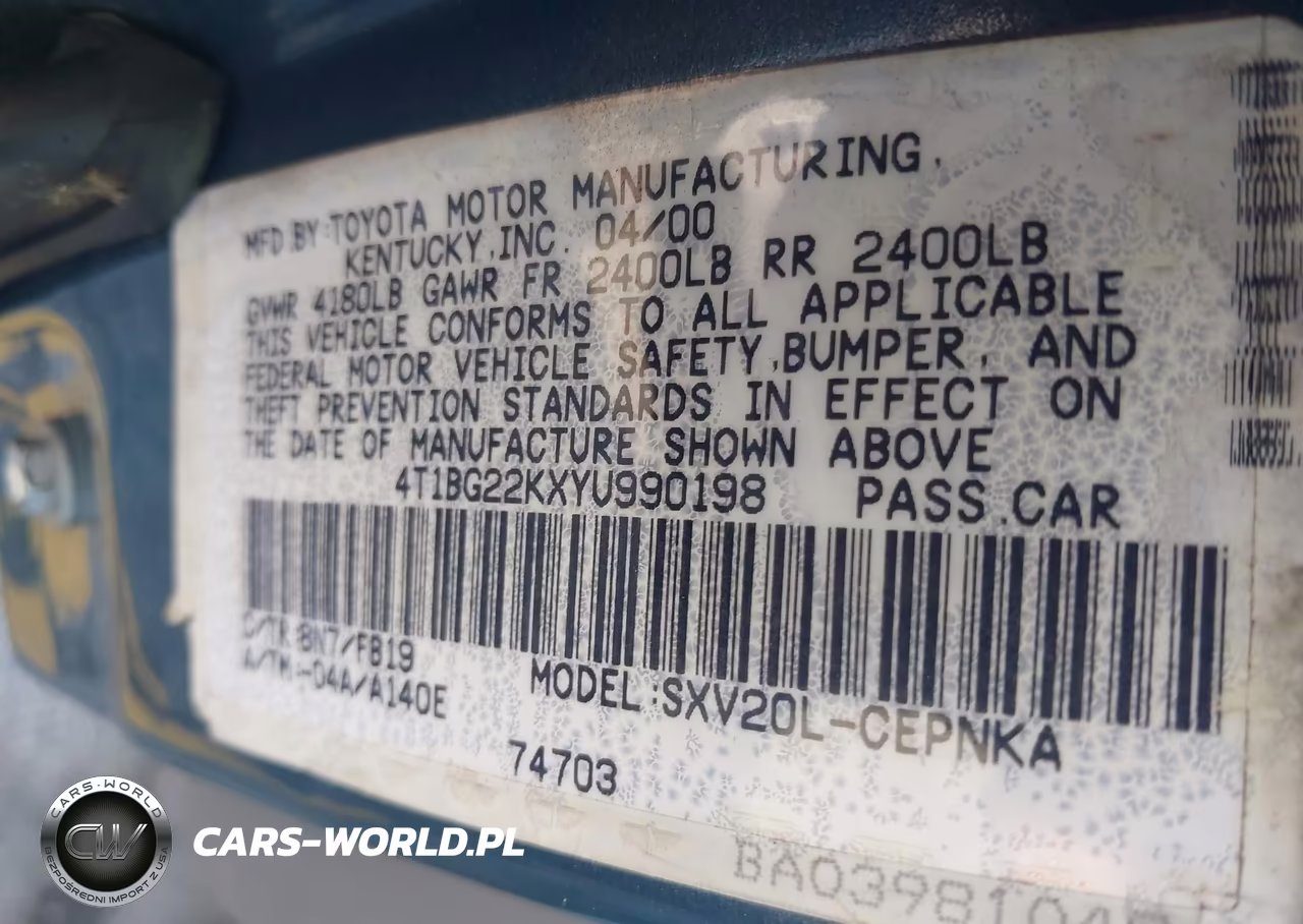 2000 Toyota Camry Le VIN:4T1BG22KXYU990198 - 9