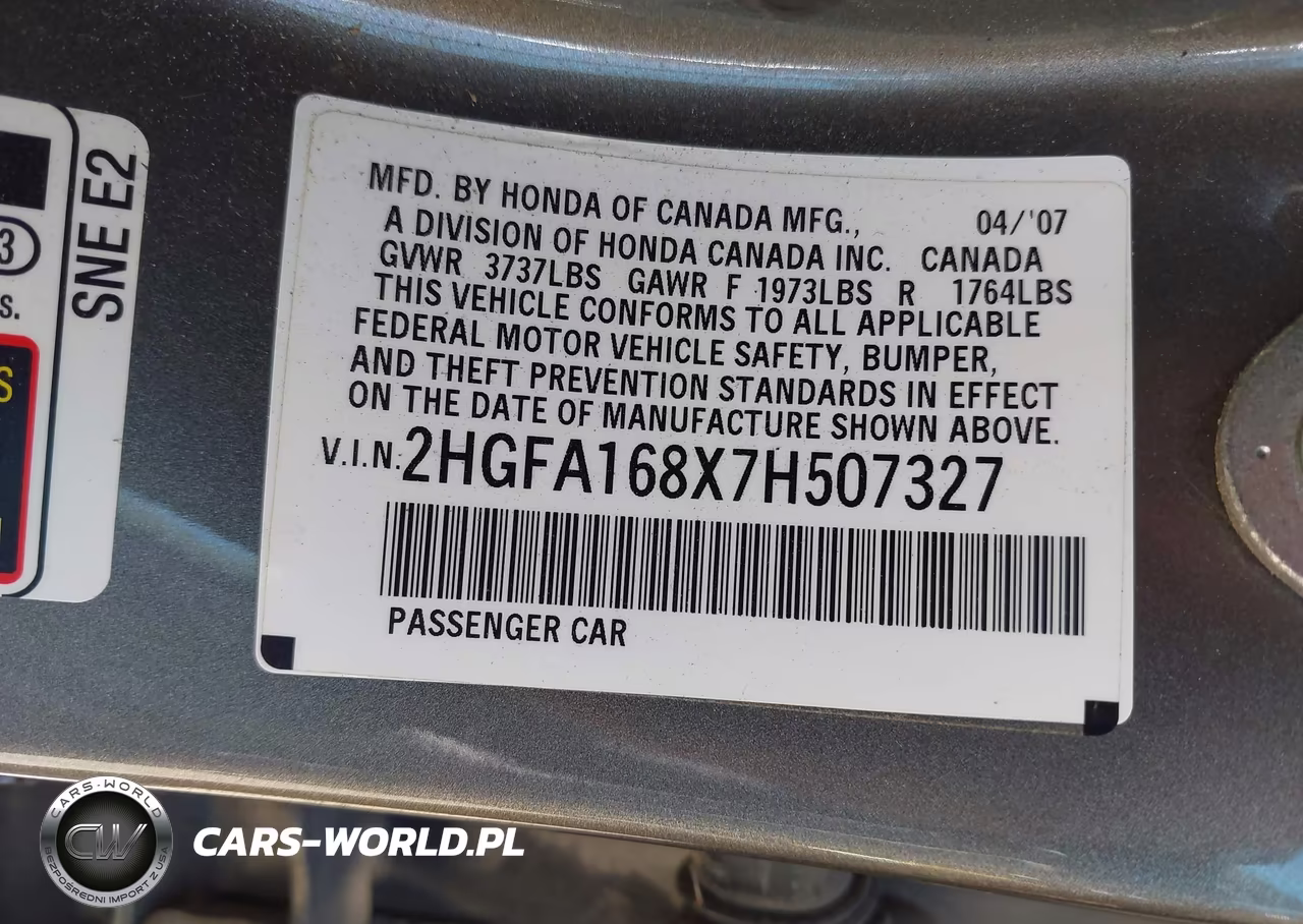 2007 Honda Civic Ex VIN:2HGFA168X7H507327 - 9