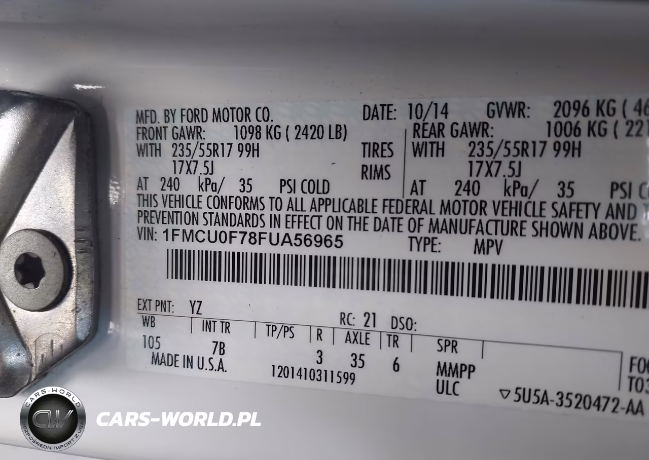 2015 Ford Escape S VIN:1FMCU0F78FUA56965 - 9