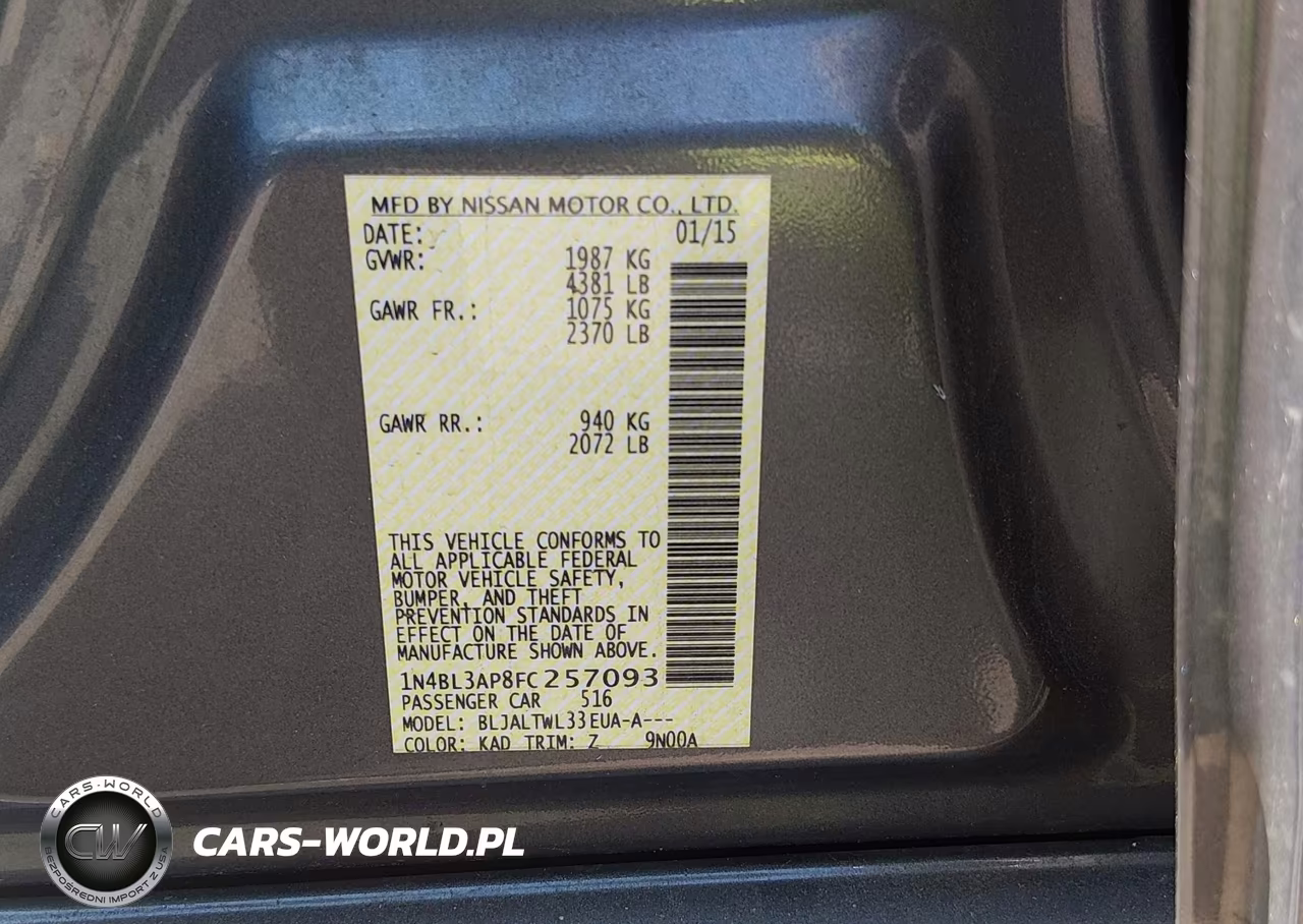 2015 Nissan Altima 3.5 S-3.5 Sl-3.5 Sv VIN:1N4BL3AP8FC257093 - 9