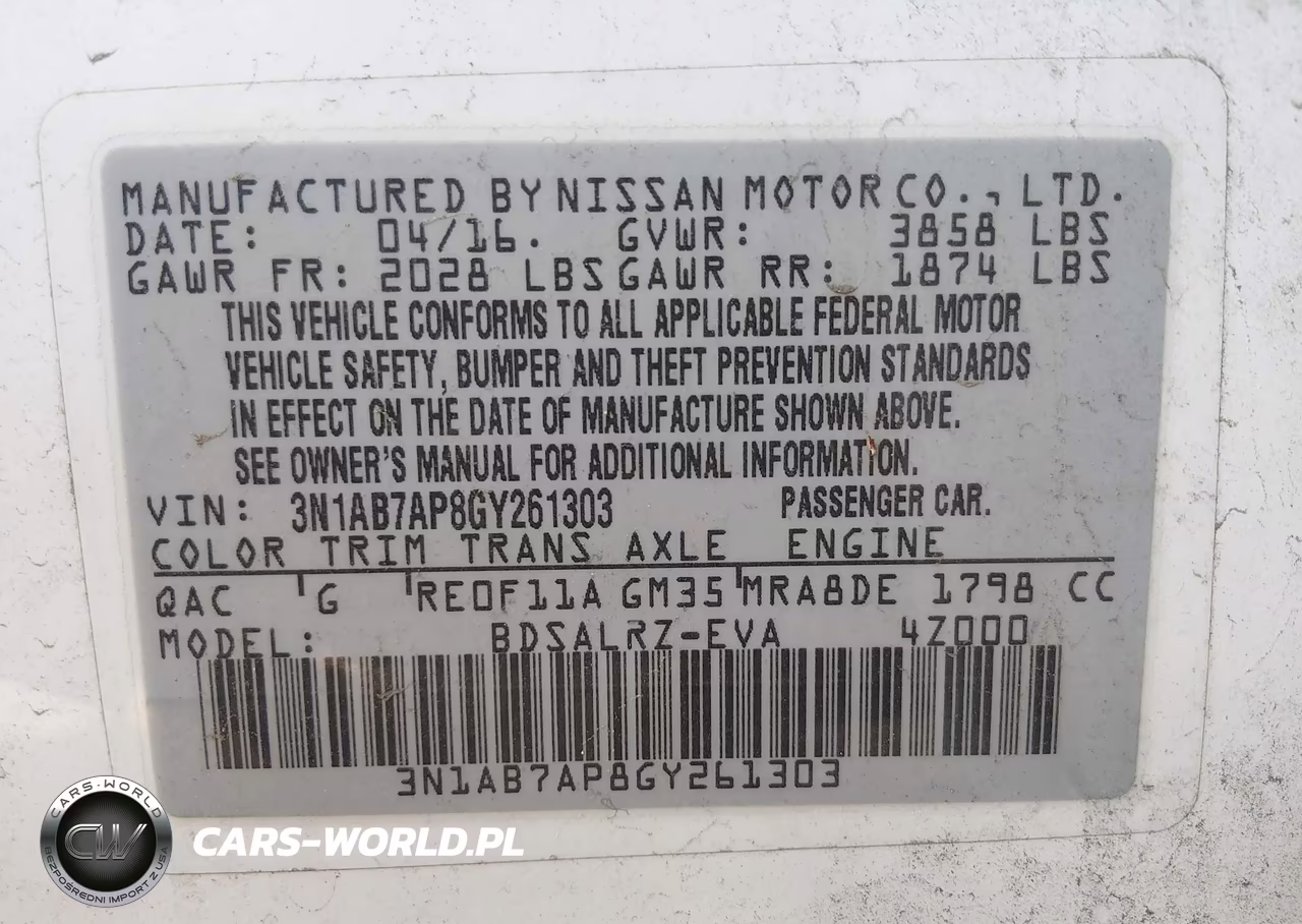 2016 Nissan Sentra Sr VIN:3N1AB7AP8GY261303 - 9