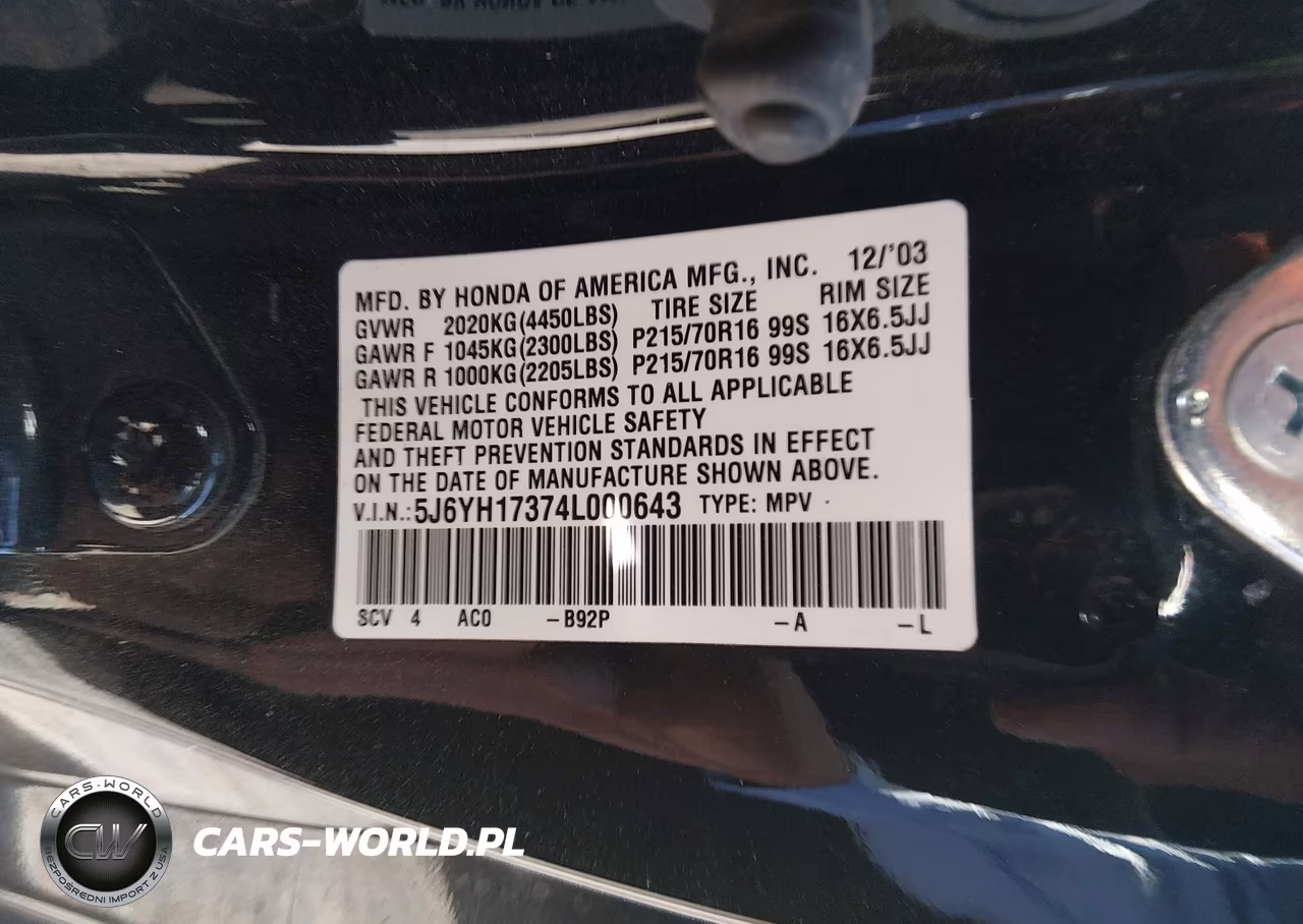 2004 Honda Element Lx VIN:5J6YH17374L000643 - 9