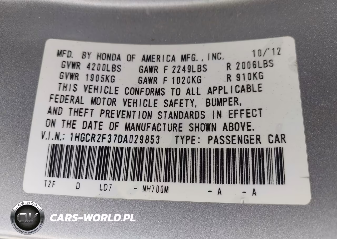 2013 Honda Accord Lx VIN:1HGCR2F37DA029853 - 9