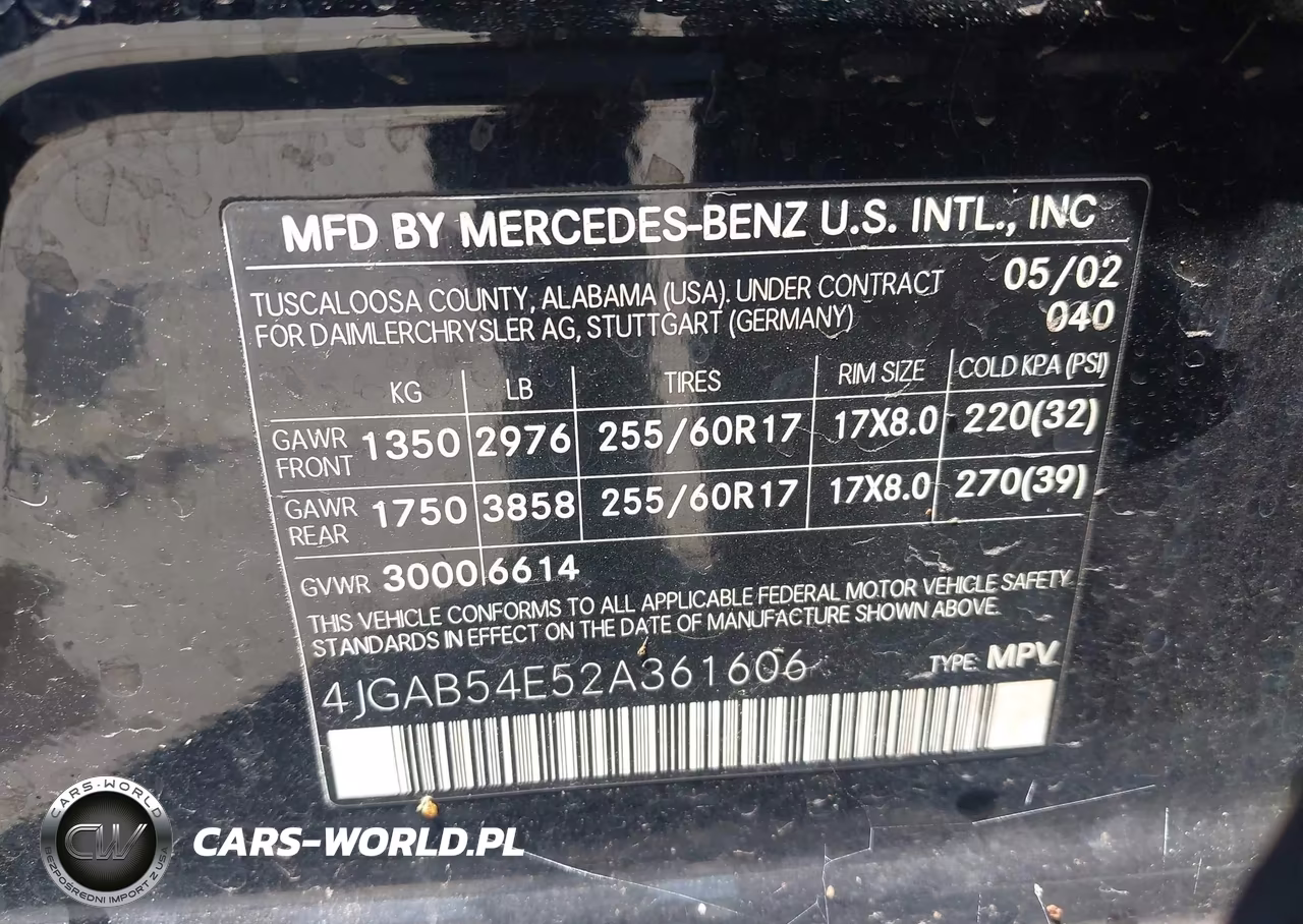 2002 Mercedes-Benz Ml 320 VIN:4JGAB54E52A361606 - 9